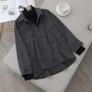 Long-sleeve Mock-neck Striped Shirt