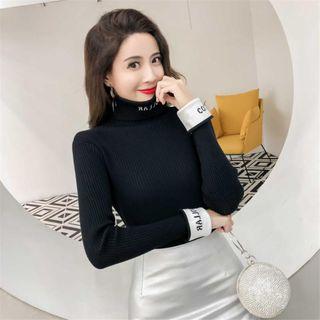 Turtleneck Letter Knit Top