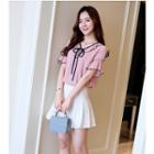 Bell-sleeve Bow Accent Chiffon Blouse