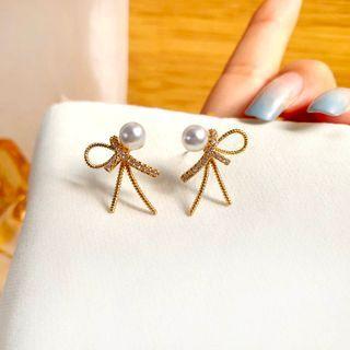 Beaded Rhinestone Stud Earrings As Shown In Figure - One Size
