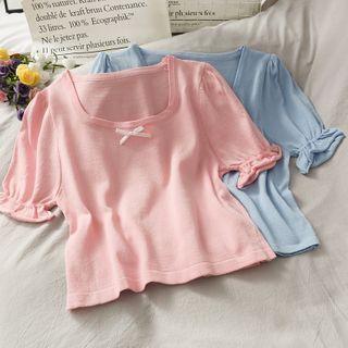 Square-neck Crop Knit Top In 5 Colors