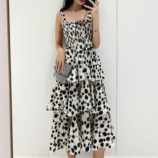 Spaghetti Strap Printed Midi Layered Dress
