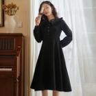 Peter Pan Collar Gathered-waist Long Sleeve Dress