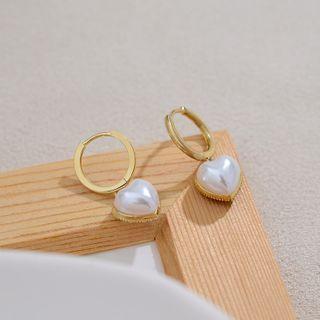 Heart Faux Pearl Dangle Earring 1 Pair - E3358 - Gold - One Size