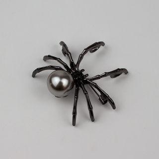 Faux Pearl Spider Brooch Black - One Size