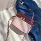 Faux Leather Handled Color-panel Crossbody Bag