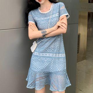 Contrast Trim Mesh Panel Dress