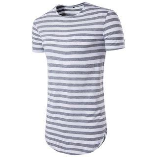 Striped Short-sleeve Long Hem T-shirt