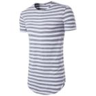Striped Short-sleeve Long Hem T-shirt