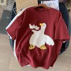 Cartoon Goose Embroidered T-shirt