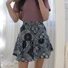 Inset Shorts Frill-trim Paisley Skirt