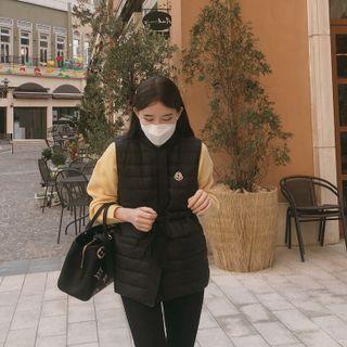 Drawcord-waist Quilted Vest Ivory - One Size