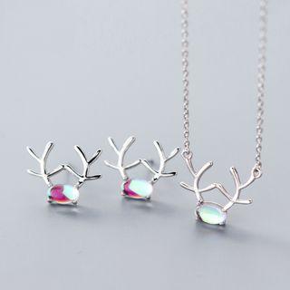 925 Sterling Silver Glass Deer Pendant Necklace / Earring