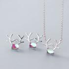 925 Sterling Silver Glass Deer Pendant Necklace / Earring