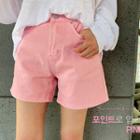 Zip-front Pink Cotton Shorts