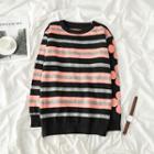 Striped Round Neck Sweater Black - One Size