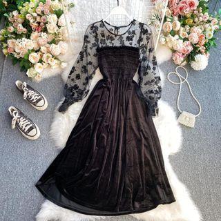Velvet Flare Long-sleeve Dress