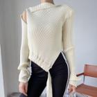 Asymmetrical Cold-shoulder Ribbed Sweater