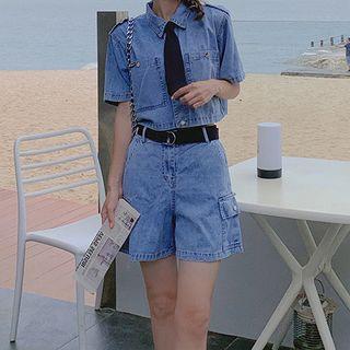 Set: Short-sleeve Denim Jacket + Shorts