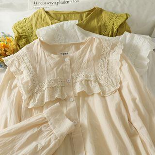 Lace Ruffle-trim Crew-neck Loose Shirt