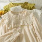 Lace Ruffle-trim Crew-neck Loose Shirt