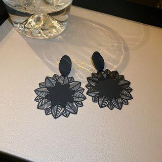 Leaf Alloy Dangle Earring 1 Pair - Dangle Earring - Silver Pin - Flower - Black - One Size