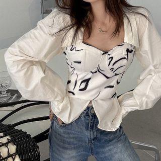Collared Mock Two-piece Blouse