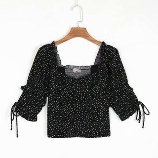 Dotted Tie-strap Cropped Blouse