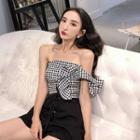 Strappy Off Shoulder Plaid Top