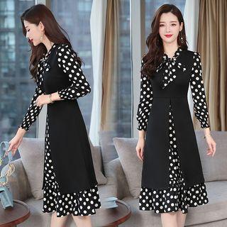 Mock Two-piece Polka Dot A-line Midi Dress