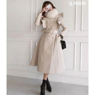 Ruffle-trim Double-breasted Coatdress With Belt