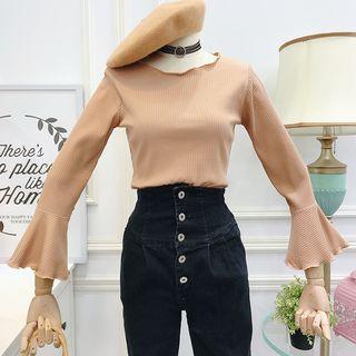 Ruffled-trim Bell-sleeved Top
