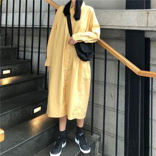 Open-placket Button Loose-fit Midi Dress