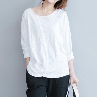 Long-sleeve Plain T-shirt / Side-striped Sweatpants