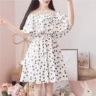 Ruffle Off-shoulder Dotted A-line Dress