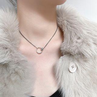 925 Sterling Silver Hoop Necklace 1 Pc - Necklace - Smiley Face & Hoop - One Size