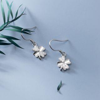 Rhinestone Clover Drop Earring 1 Pair - Silver - One Size