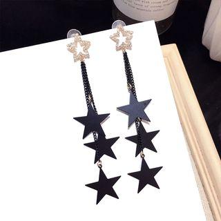 Rhinestone Alloy Star Fringed Earring 1 Pair - Silver Earrings - Black - One Size
