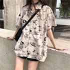 Elbow-sleeve All Over Print Shirt As Shown In Figure - One Size