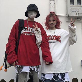 Couple Matching Lettering Long-sleeve Oversize T-shirt
