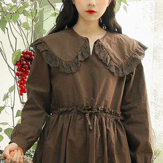 Capelet Gathered-waist Long Dress