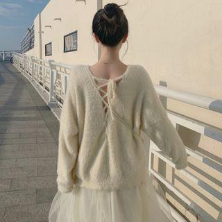 Furry Sweater / Midi A-line Mesh Skirt