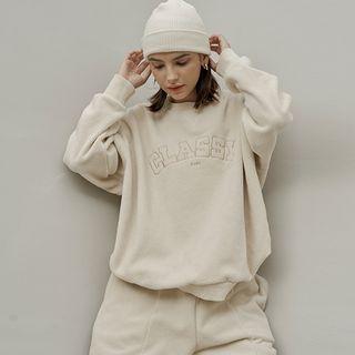 [nefct] Letter Fleece Sweatshirt Light Beige - One Size