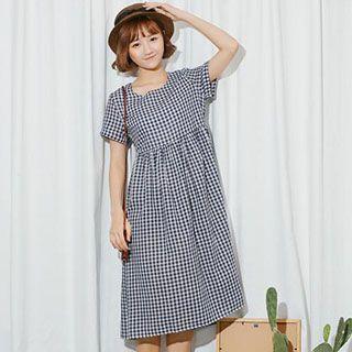 Gingham Short-sleeve Midi Dress