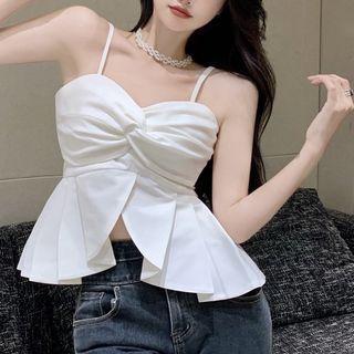 Long-sleeve Crop Top / Ruffle Hem Camisole Top