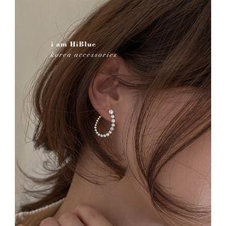 Rhinestone U Shape Earring 1 Pair - 925 Silver - As Shown In Figure - One Size