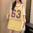 Set: Loose-fit Short Sleeve Plain T-shirt + Loose-fit Lettering Tank Top