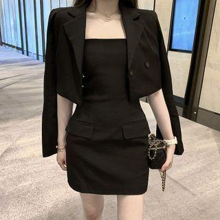 Cropped Double-breasted Blazer / Strapless Mini Sheath Dress / Set