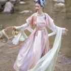 Set: Short-sleeve Hanfu Top + Long-sleeve Top + Maxi A-line Skirt