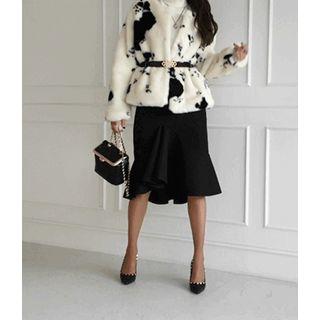 Cow Print Eco-fur Jacket Black - One Size